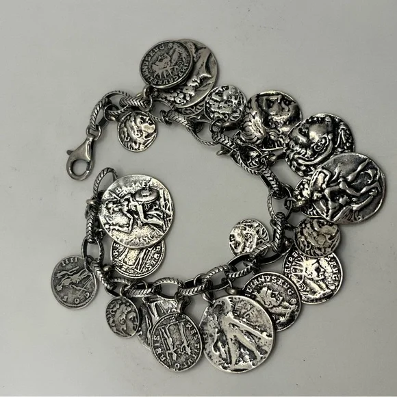 SILPADA Sterling Silver Oxidized Roman Coin Cha Cha Charm Bracelet B1624